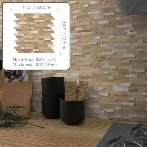SUNWINGS Peel and Stick Mosaic Natural 3D Stone Self Adhesive Tiles, 12" x 11" 5-Sheet Stick on Backsplash for Kitchen Bathroom Fireplace Vanity, Beige
