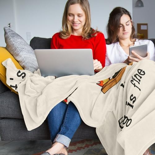 Punofell Funny Blanket for Women/Men, Chicken Gifts Blanket for Adults, Gifts for Coworkers Female/Male, It's Fine I'm Fine Everything is Fine Funny Soft Throw 50" x 60"
