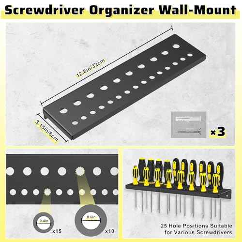 Wall Mount Screwdriver Organizer, Pliers Holder, Hammer Rack, Metal Storage Board, Power Tool Organizer for Workshop Shed Garage Workbench Home, 4 Pcs