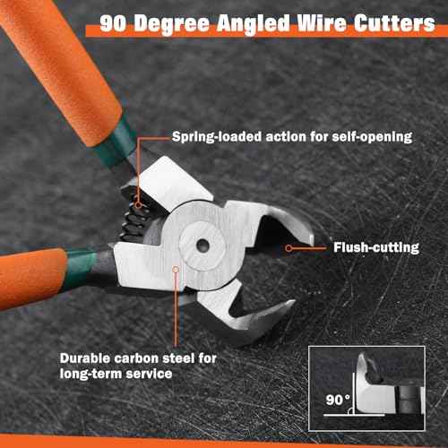 Diagonal Pliers for Flush Cut Plastics, 90 Angled Wire Cutters for Crafting, Wire Side Cutters Clippers, Flush Cutter Wire Snips Flush Cut Plier for Jewelry Making, Electronic, Model, Floral