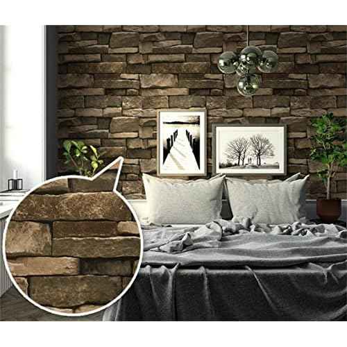 TUOKING Peel and Stick Stone Wallpaper Self-Adhesive Removable Wallpaper Home Decoration for Bedroom, Kitchen 17.7 in x 9.8 ft, Stone Brick