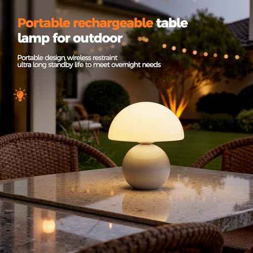 NIORSUN Wireless Mushroom Lamp,Table Lamp for Bedroom, Portables Cordless Lamps,Wireless lamp,Small Bedside Table Touch Lamps for Living Room,Mini Mushroom 5200mAh Battery Operated Lamp Modern (White)