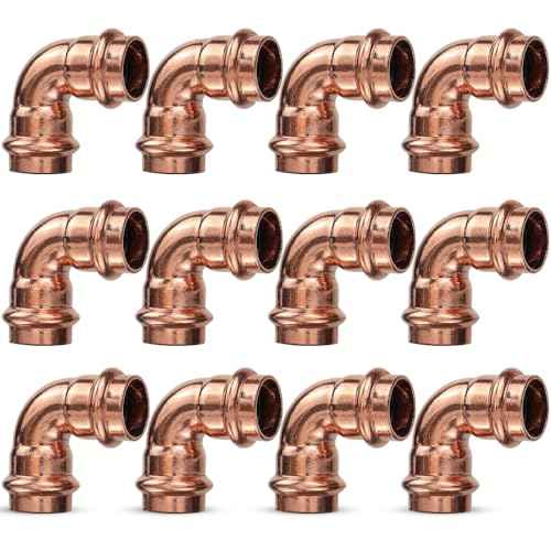 12PK Copper Press Fittings 3/4 inch 90-Degree Elbow Copper Coupling Zero Lead PxP 3/4 inch x 3/4 inch,90 degree Elbow for Plumbing,OD 7/8",Use with Hydraulic Press Fitting Tool