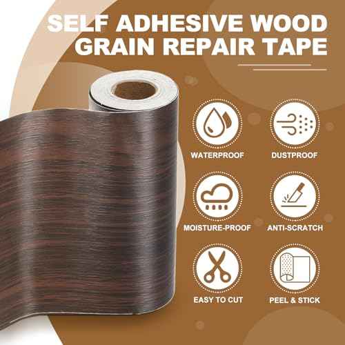 PATIKIL Self Adhesive Wood Grain Repair Tape 33'x 3", Multi-Use Realistic Wood Grain Repair Patch for Furniture Floor Door Table Chair Windows Handicraft DIY, Black Walnut