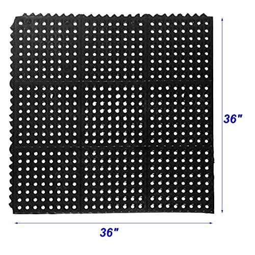 Anti-Fatigue Rubber Floor Mat - NANBOWANG Commercial Grade Interlocking Non-Slip Recycle Tyre Floor Mats for Restaurant Kitchen Bar Garden Outdoor Wet Area(36"x 36")