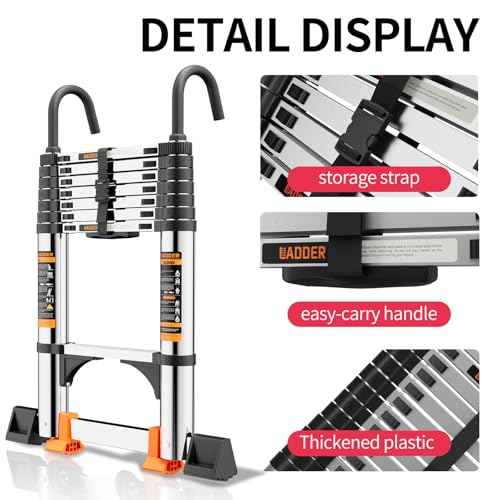 Telescoping Ladder,with Stable Hook and stabilizer barand,8.5FT Extension Ladder, Heavy Duty 330lbs Max Capacity, Multi-Purpose Collapsible Ladder for RV or Outdoor Work (2.6M/8.5FT)