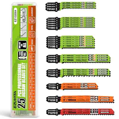 25-Piece Jigsaw Blades Set with Storage Case?CR-V&HSS Steel, Assorted T-Shank Replacement Jig Saw Blades for Cutting Wood, Plastic and Metal