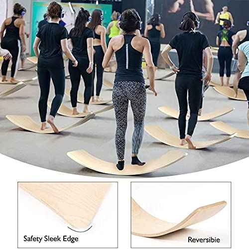 Gentle Monster Wooden Wobble Balance Board, 35 Inch Rocker Board Natural Wood, Kids Toddler Open Ended Learning Toy, Yoga Curvy Board for Office & Classroom Adult