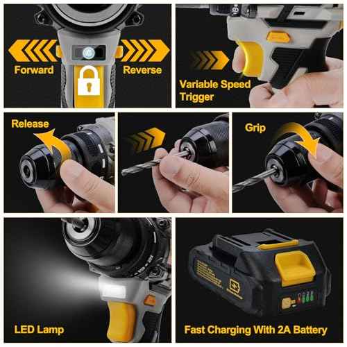 119 Pcs Cordless Drill Tool Kit Set; 20V Brushless Power Drill with 2.0Ah Battery, 10mm 3/8" Keyless Chuck, 60N.M & 21+1 Torque Setting Power Tool Set for DIY Garden House Office Repai