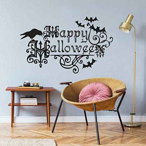 Scary Halloween Wall Stickers, Happy Halloween Letterings Wall Decals Bats Crows Window Home Decoration Decals, Removable Gothic Home Party Decor