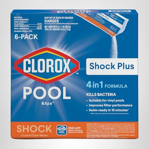 Clorox® Pool&Spa™ Shock Plus, for Crystal Clear Swimming Pool Water, Swim-ready in 15 minutes, Suitable for vinyl pools 12 Count (Pack of 1)