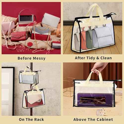 9 Pack Dust Bags for Purses and Handbags,Purse Storage Organizer for Closet,Handbag Dust Bags,Clear Handbag Storage Organizer,Purse Cover Hanging Closet Organizer with Zipper,Handles & Hooks