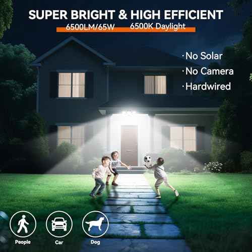 LED Security Lights Motion Sensor Outdoor Lights, 5000K Daylight, IP65 Waterproof, Dusk to Dawn, 3-Head Motion Detected Flood Light for Garage, Yard, Porch, 2Pack