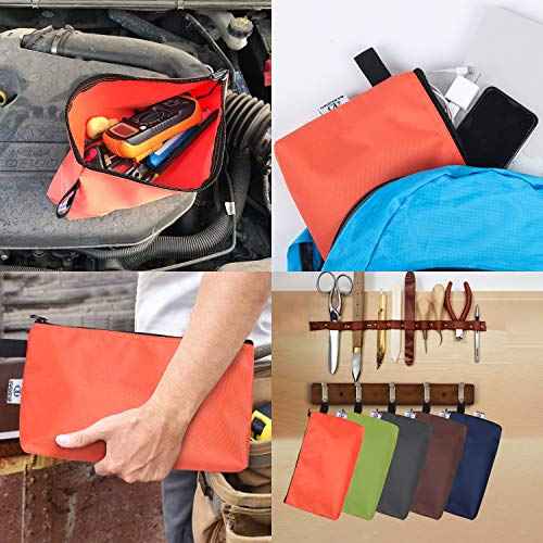 KERNOWO 5 Pcs Premium Tool Pouch Zipper Bag, Small Utility Bags, 12.5 X 7 X 2 Inch Bank Deposit Bag With Dependable Smooth Nylon Zippers