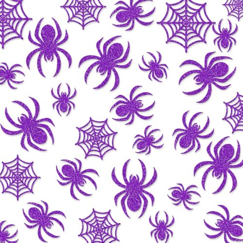 24Pcs Halloween Decorations 3D Spider Scary Wall Decor Stickers Purple Glitter Spider Web Window Decals Spooky Halloween Party Decorations for Indoor Home Room Wall Decoration