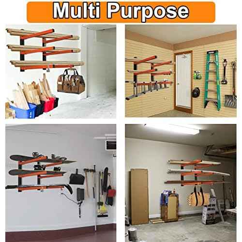 3-Level Lumber Storage Heavy Duty Metal Wall Mount, Wood Tool Box Organizer Rack, Workshop Indoor & Outdoor (4 Pack)