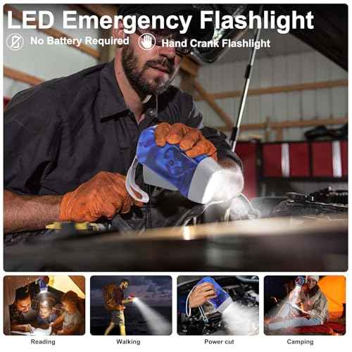 8 Pack Hand Crank Emergency Flashlight, No Battery Require, 3 LED Bright Lights, Portable Wind-Up Flashlight for Camping,Outdoor, Home & Car Emergencies, Easy Use for Kids & Adults