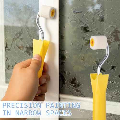 4/5 inch Mini Paint Rollers for Touch up Trim Edge or Corner Small Roller Paint Brush Tiny Corner Painting Tool Professional Wool Brushes for Painting(1 Brush +4 Rollers)