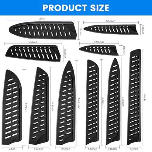 10-Pack Black Knife Sheaths for Kitchen Knives - Universal Protective Blade Covers for 10" Bread Knife, 8" Carving, 7" Chef, 5" Utility, 3.5" Paring Knives, Ventilated Safe Storage, PP Material