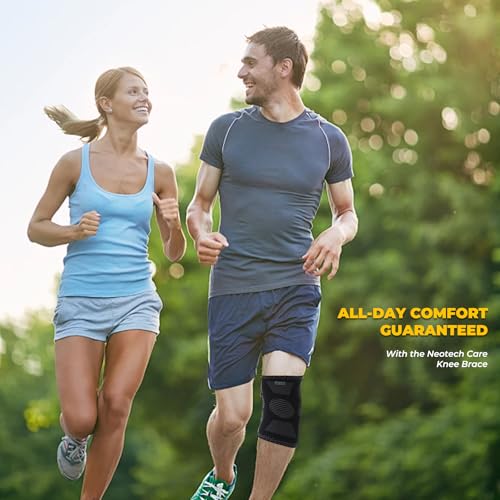NeoTech Care Knee Support Brace - Breathable - Men, Women, Right or Left (Black Color, Size L, 1 Pair)
