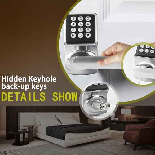 Keyless Entry Door Lock with Keypad,Keypad Door Lock with Handle,Smart Door Locks for Front Door with/Card/Passcode/Key,Digital Door Knob with Handle,Silver.