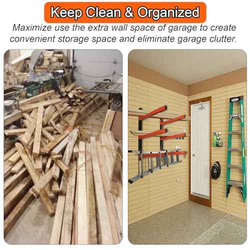 3-Level Lumber Storage Heavy Duty Metal Wall Mount, Wood Tool Box Organizer Rack, Workshop Indoor & Outdoor (4 Pack)