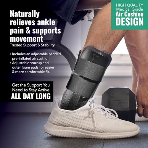 AnklePro Air Cushion Stirrup Ankle Brace, Ankle Support 3-Strap Stabilizers With Customizable Air Cushion and Foam Pads, Ankle Brace for Women and Men, Regular, White