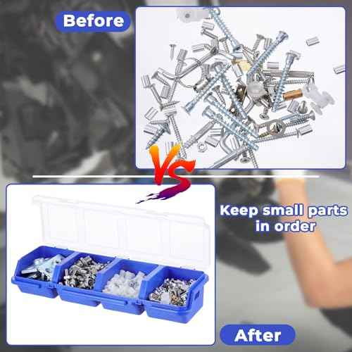 6 Packs Screw Organizer Box with Lids, Nuts and Bolts Parts Organizers and Storage, 4 Compartments Plastic Hardware Screw Toolbox Case for Garage Nails Craft Tool Organizing(Blue)