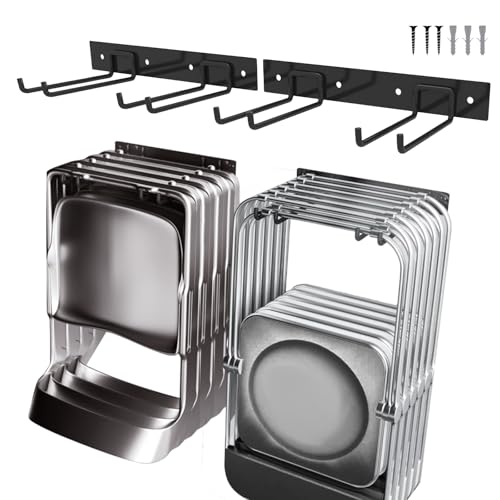 Garage Tool Organizer Wall Mount, 2Pack Folding Chair Storage Rack, Heavy Duty Garden Tool Holder for Hanging Shovel Rake Broom Ladder