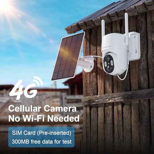 No WIFI Security Camera No Internet Needed, 4G LTE Cellular Security Camera Outdoor Wireless, Solar Power Security Camera Outside, PIR Sensor, 2K Color Night Vision, 360View, 2-Way Talk, IP66