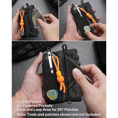 VIPERADE VE18-M EDC Pocket Pouch, Slim EDC Organizer with 3 EDC Slots+2 Zipper Pockets, 1 Large Pocket for Notebook or Cellphone, EDC Pouch for Men