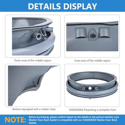 5304505004 for Electrolux Washer Door Boot Seal EFLS617STT0 EFLS627UTT1 EFLS517SIW0 EFLS617SIW0 EFLS527UIW0 ELFW7637AW1 EFLS527UIW1 Compatible with Frigidaire Washer Door Gasket 5304505239 5304516744