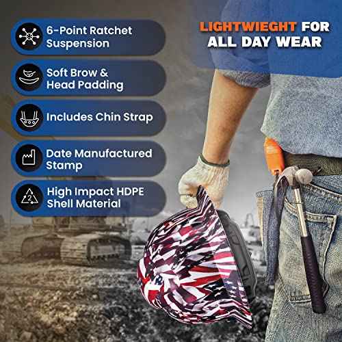 ACERPAL Full Brim Non-Vented Tattoo/Skull Design Matte Finish OSHA Hard Hat with 6-Point Suspension