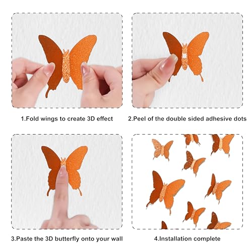 Glitter 3D Butterfly Wall Stickers - Orange