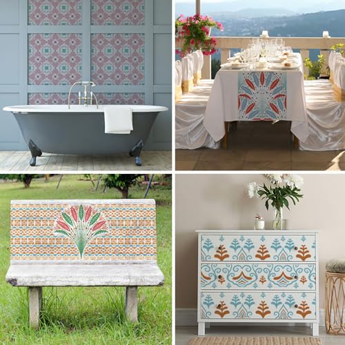 Wall Stencils for Painting Large Pattern, 4PCS 12 Inch Reusable Stencils for Crafts, Exquisite Mandala Designs for Wall Furniture Home Decor, DIY Art Projects