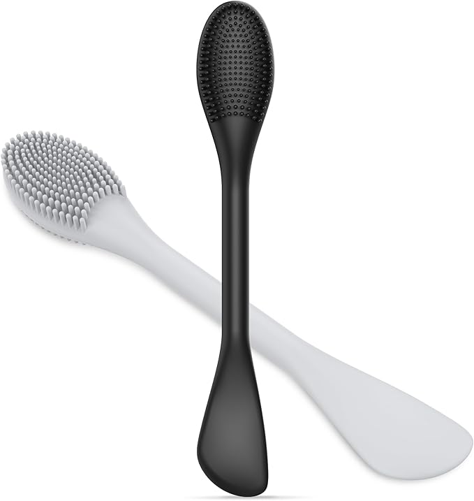 Silicone Facial Cleansing Brush - 2PC Double Ended Exfoliator for Deep Pore Cleaning, Blackhead Removal & Makeup Application - Soft, Hygienic & Waterproof Face Scrubber MassagerÃ¯Â¼ÂBlack+GrayÃ¯Â¼Â