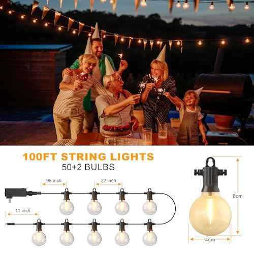 Outdoor String Lights, 100FT 4-Color LED Patio Lights with 50 Shatterproof G40 Globe Bulbs, Waterproof Hanging Lights for Outside, Backyard, Porch, Balcony, Gazebo, 2700K/3000K/4000K/6000K
