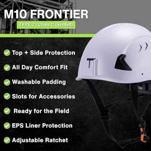 Land Helmets Frontier Type 2 Class C Vented Safety Helmet - ANSI/ISEA Z89.1 Type II OSHA Compliant Hard Hat. Used in Construction, Arbor, and Industrial Work.