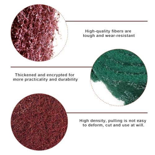 6PCS Scuff Pads, 8" x 5" Very Fine Grade General Purpose Hand Pads, Non-Woven Scouring Pad Abrasive Scrubber for Sanding Scuffing Automotive Body Surface Preparation (Green+Red)