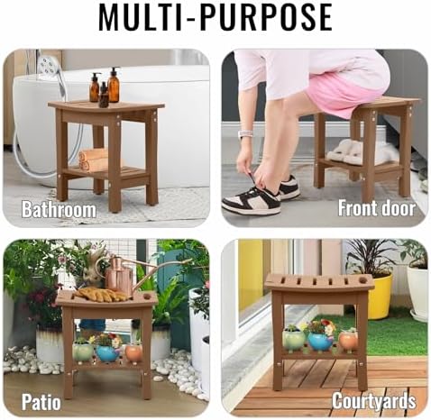 HDPE Waterproof Shower Bench,Shower Seats for Adults Shaving Legs,Shower Stool for Inside Shower 300 Lbs Capacity Brown