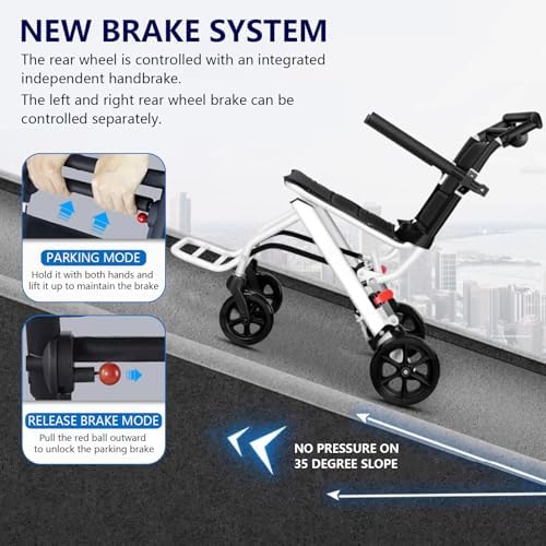 13LBS Transport Wheelchair Lightweight Foldable,Wheelchairs for Adults with Flip-up Armrest,Large Tires,Safety Belt&Shockproof Spring,Portable Wheelchair,Ideal for Seniors & Travel (White)
