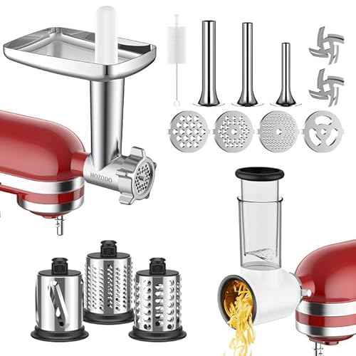 Meat Grinder & Slicer Shredder Attachments for KitchenAid Stand Mixer, Metal Meat Grinder with Sausage Stuffer Tubes, Cheese Grater, 2 Pcs Attachment Set for KitchenAid Mixers
