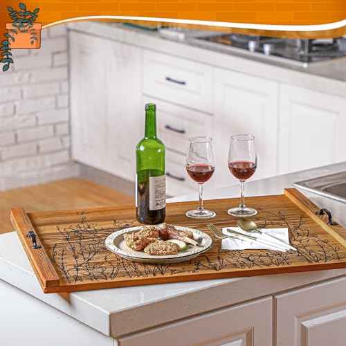 Wooden Noodle Board Stove Top Cover with Handles for Electric Stove 30" x 22" Pine Wooden Stoves Cover for Gas Burners Decorative Tray for Kitchen Counter Space
