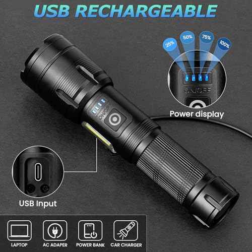 Rechargeable LED Flashlights High Lumen,99,000 Lumens Super Bright Flashlight,Powerful Flash Light 7 Modes with COB Work Light Waterproof for Home Outdoor Camping Hiking