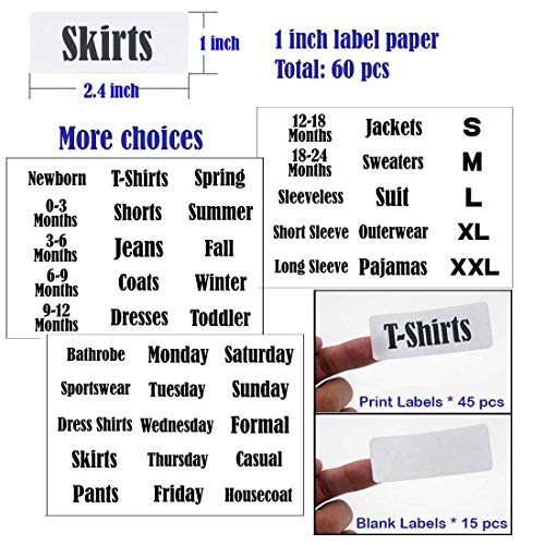 32 Pack White Clothing Rack Size Dividers Plus 150 Labels (1 Inch) and 40 Large Blank Labels, Large Rectangular Clothing Closet Dividers (Pearl White)