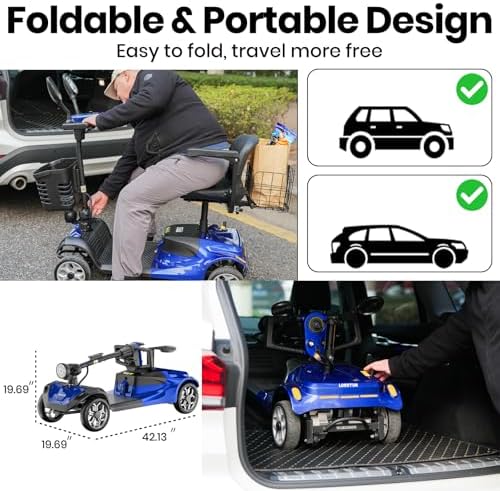 4-Wheel Mobility Scooter for Seniors, Folding Electric Powered Wheelchair, 250W Motor, 15-Mile Range, 5mph Speed, 300 lbs Capacity, All-Terrain, Red, FSA|HSA