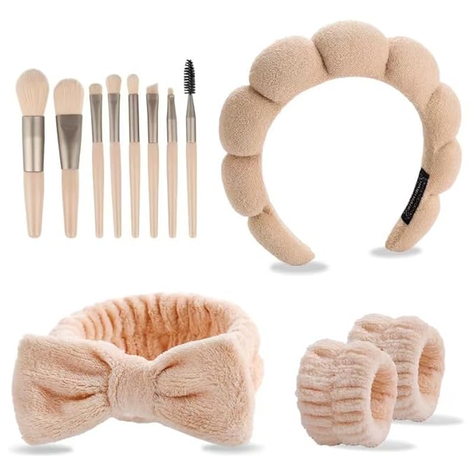 CAZYTOYZ Sponge Spa Headbands for Women Wristband Set Puffy Makeup Brush Headband Set for Washing Face Soft Towel Skin Care Head Band Cute Hair Band Shower