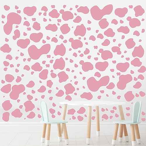 184 Pcs Cow Print Stickers, Adhesive Wall Stickers Cow Print Vinyl Art Decal Removable Wall Decor Waterproof Animal Design Decals for Bedroom Living Room Nursery(Pink)