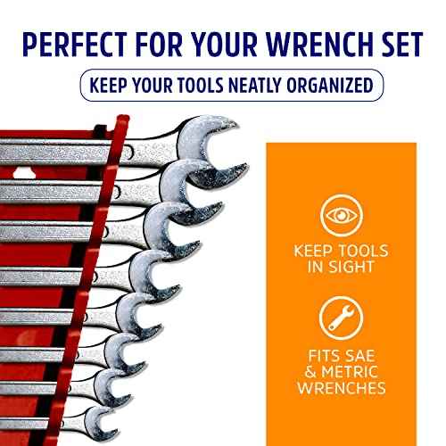 Protoco 4061 Reverse Wrench Rack, 15 Piece, Magnetic, Tool Organizer for Tool Box, Tool Cart or Wall Mounted, Orange