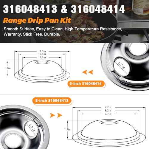 316048413 316048414 Chrome Stove Burner Drip Pans and MP22YA Electric Range Burner Element Set MP15YA(6") MP21YA(8") by Blutoget - Fit for Frigidaire Ken-more Cro-sley Tap-pan Electric Range Stove